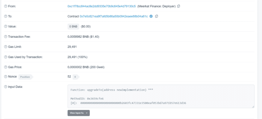Screenshot of upgrateTo() function call Screenshot of upgrateTo() function call